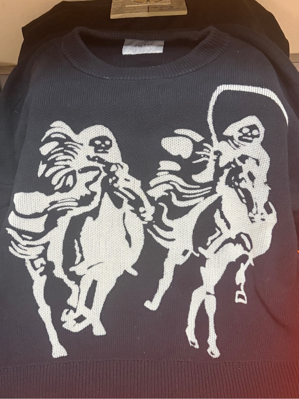PacSun Black Crewneck Sweater with White Rider Graphic